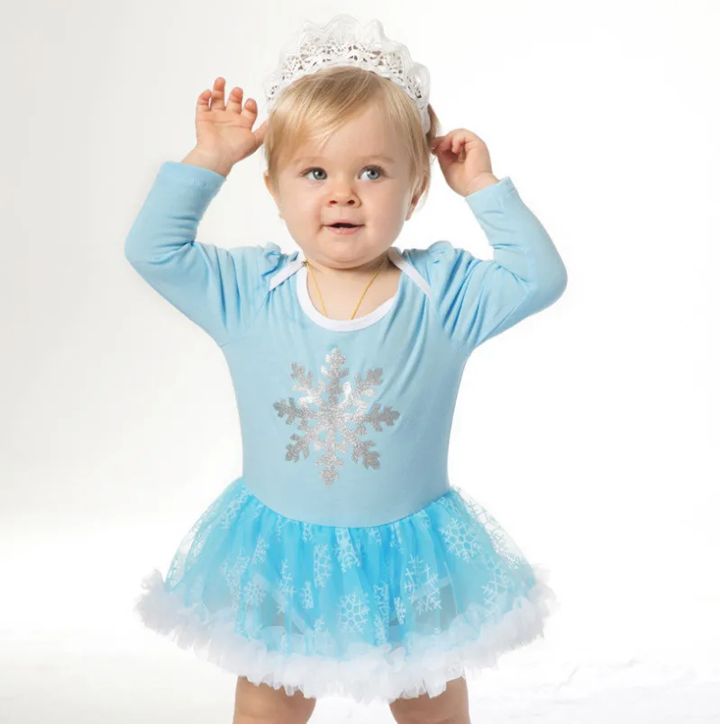 New Style Baby Girls Christmas Clothing Sets Cute Snowflake Print Bodysuits Dress Crown Headbands Kids Suits Elsa Princess Gifts