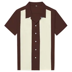 Vertical Striped Shirt Men Short Sleeve Work Men's Bowling Shirts for Men Cotton Summer Blouse Men Plus Size Male Clothing