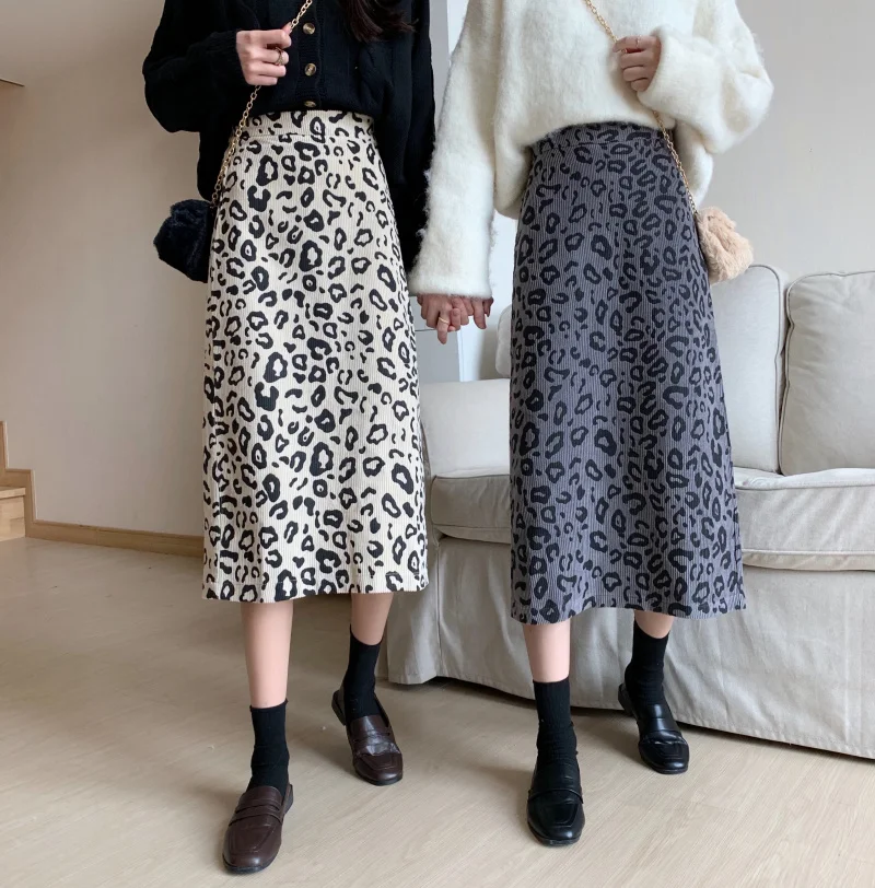 Fashion Elastic Loose Casual Winter Warm Velvet All-Match High Waist Corduroy A-Line Mid-Calf Female Female Skirt