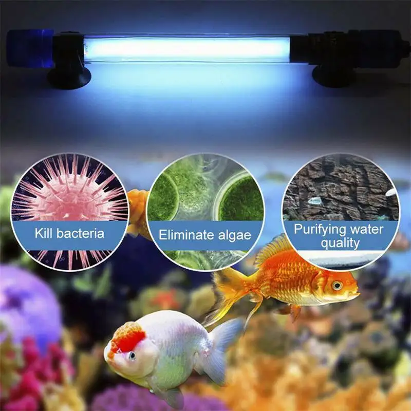 Waterproof UV Sterilizer Lamp Aquarium Filter Submersible Ultraviolet Light Water Cleaner For Fish Tank Pond Coral 5/7/9/11/13W