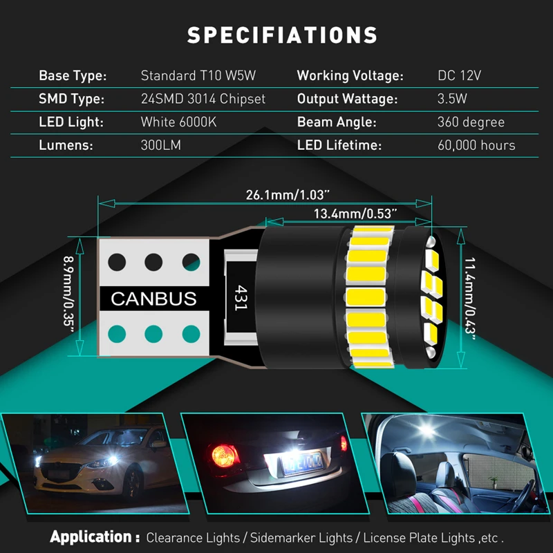 2x W5W T10 LED Canbus bubls 168 194 White Blue Red Yellow No Error led Clearance Parking Lights Bulb For Mercedes Benz W203 W205