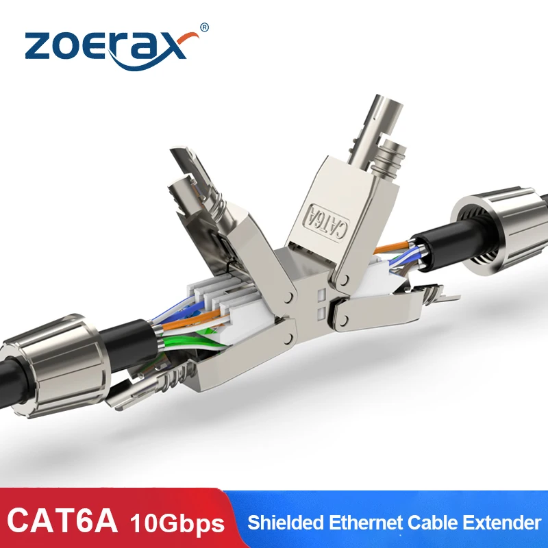 ZoeRax Cat6A Cat7 케이블 연장 정션 어댑터, RJ45 커넥터 박스, RJ45 랜 케이블 연장 커넥터, 완전 차폐 툴리스