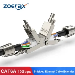 ZoeRax Cat6A Cat7 Cable Extender Junction Adapter RJ45 Connector Box RJ45 Lan Cable Extension Connector Full Shielded Toolless