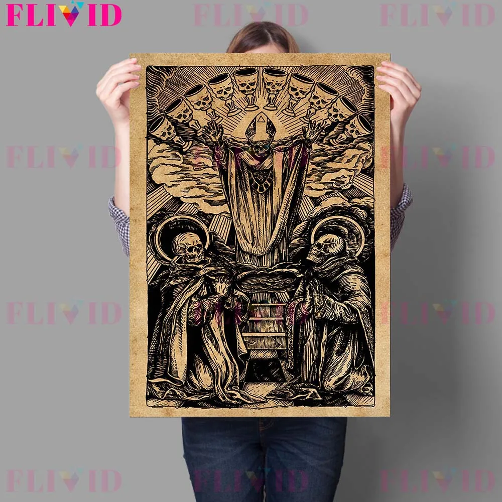 Vintage Wicca Poster and Prints, Unframed Canvas Painting, Demonic Witchcraft and Ancient Wall Art, Home Decoration,Unframed