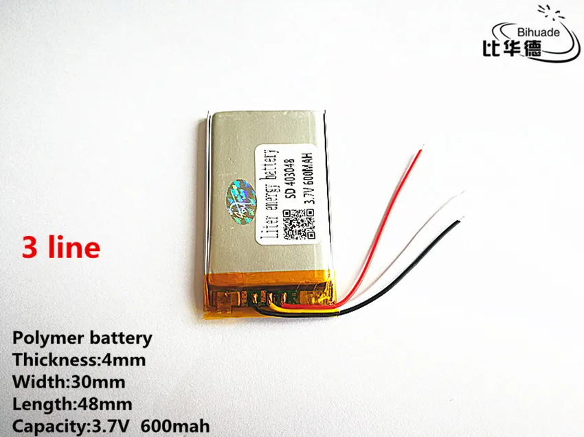 5 pçs/lote 3 linhas de boa qualidade 3.7V,600mAH, 403048   Bateria de íon de lítio/li-ion de polímero para brinquedo, power bank, gps, mp3, mp4