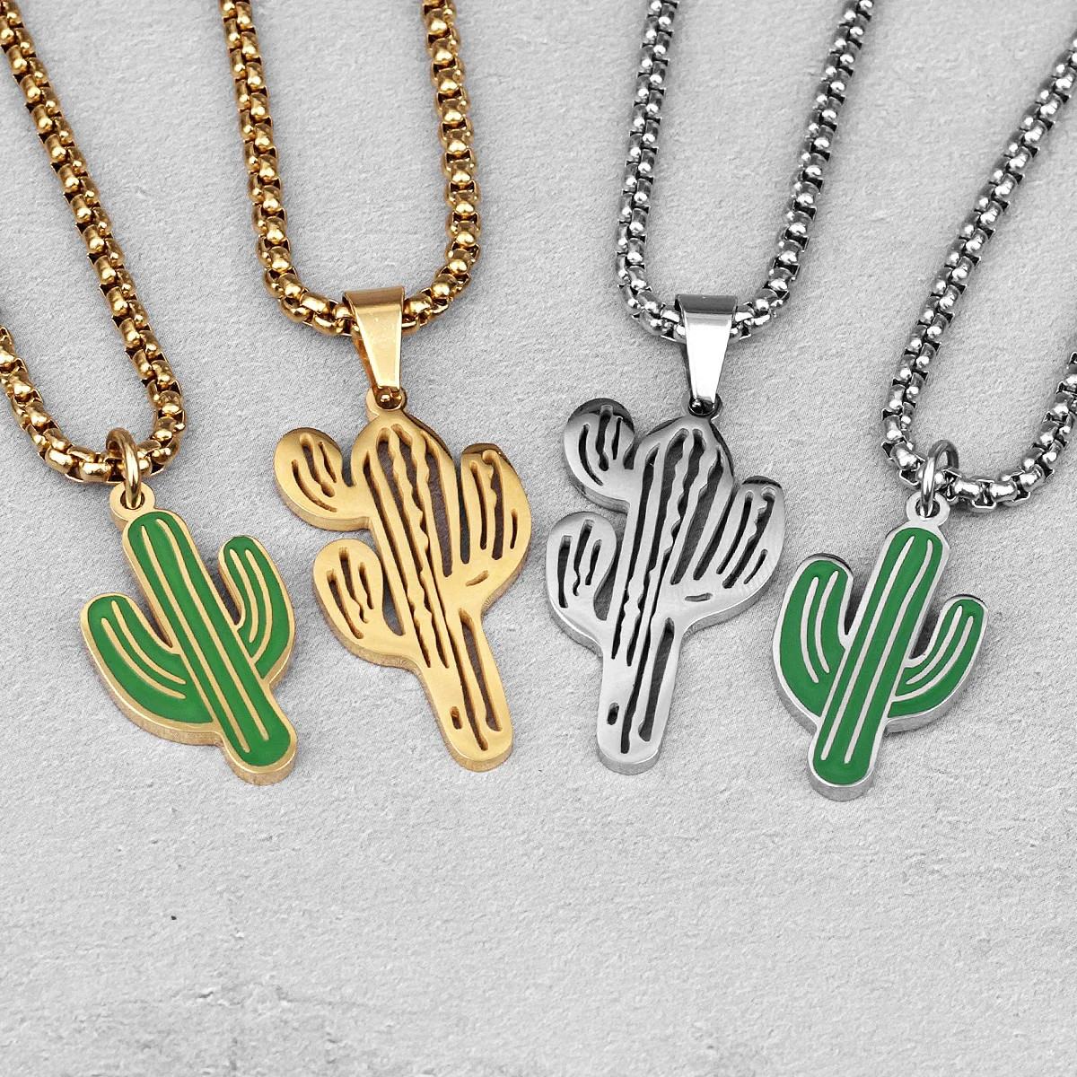 Trendy Cactus INS Style Stainless Steel Men Women Necklaces Pendants Chain for Boy Girlfriend Jewelry Creativity Gift Wholesale