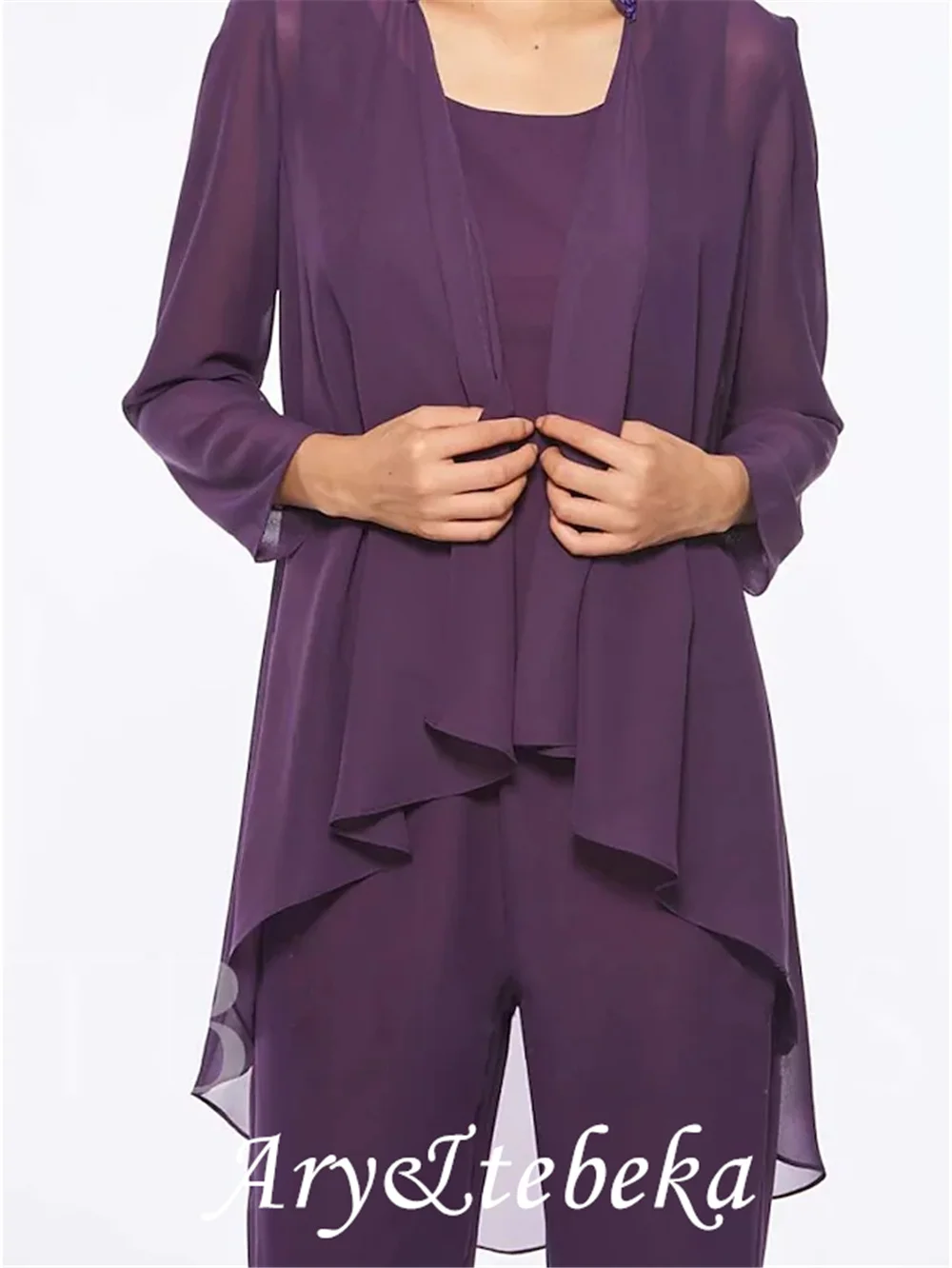 Pantsuit/macacão mãe da noiva vestido elegante jewel neck até o chão chiffon com pregas 2021