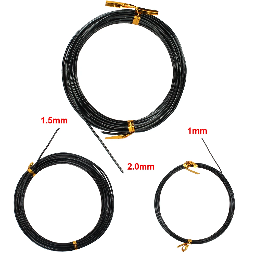 Anodized Aluminum Bonsai Training Wire With 3 Sizes(1.0 mm,1.5 mm,2.0 mm) Total  15m (Black) 3 Rolls Bonsai Wires