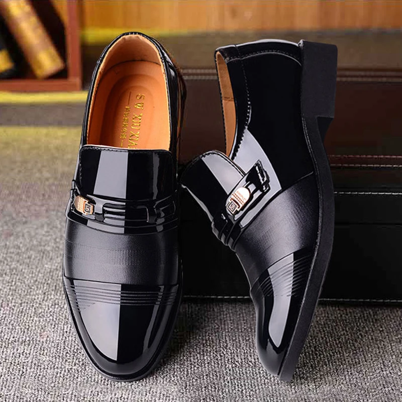 

REETENE Fashion Business Dress Men Shoes Formal Slip On Dress Shoes Men Oxfords Footwear High Quality Leather Shoes For Men38-48