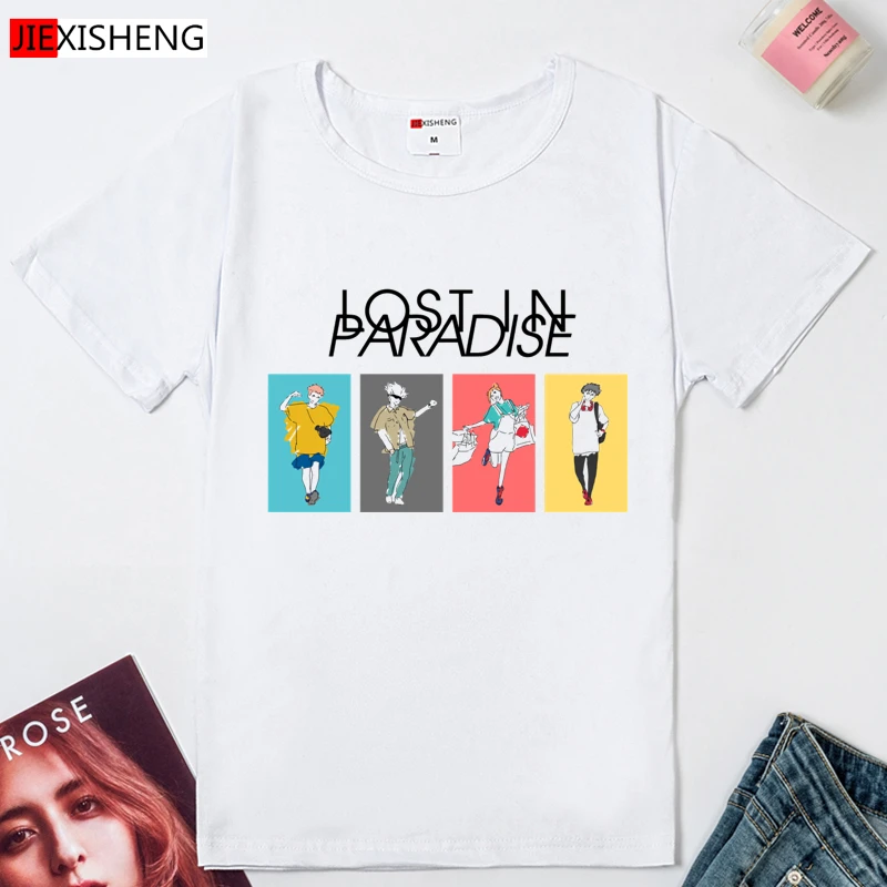 

LOST IN PARADISE Printed Ladies t-shirt Summer Short Sleeve Round neck Harajuku t shirt 5 colors Plus Size Tops Tshirt