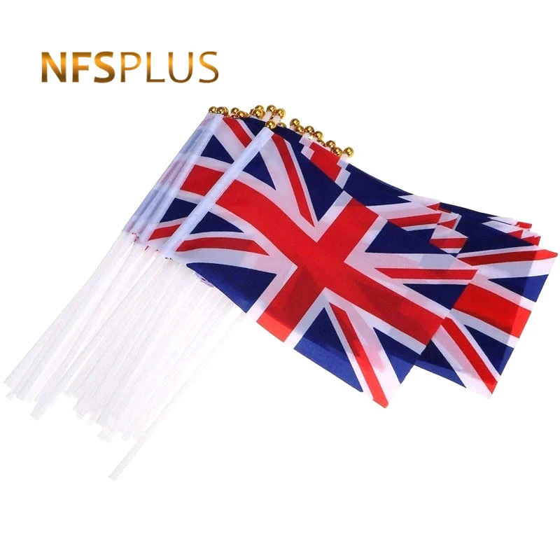 10PCS Stick UK Flag United Kingdom GB Great Britain 14x21cm Mini Handheld Union Jack Small National British Flags With Flagpoles