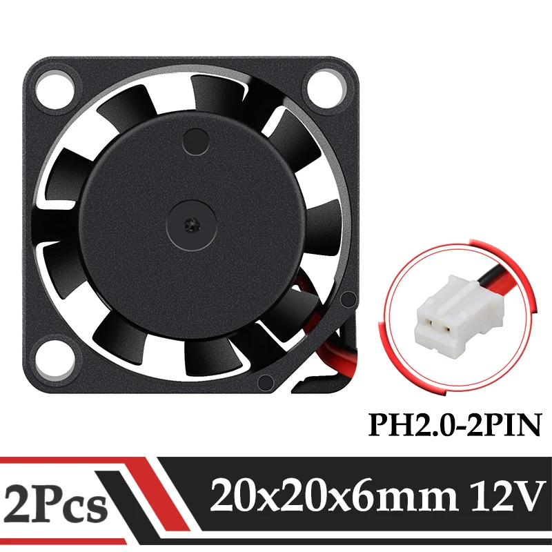 2Pcs Gdstime 20MM Fan 20x20x6mm DC 12V Laptop Ultrathin Brushless Fan 2CM Micro Instrument Projector Sensor Radiator Fan