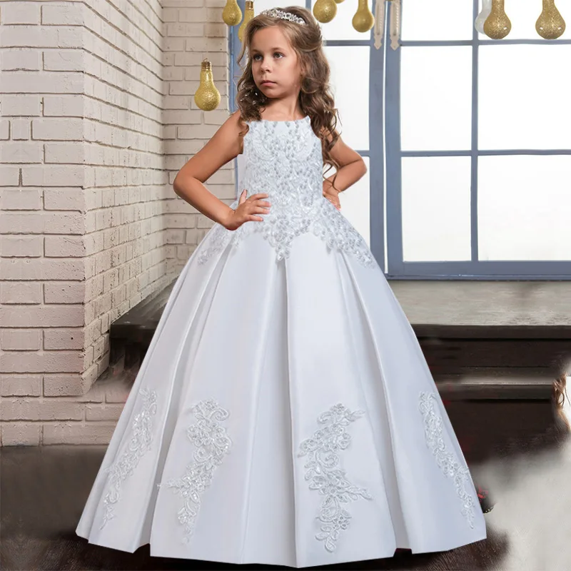 White Long Bridesmaid Kids Clothes Girls Sequin Gown Party Wedding Evening Clothing Children Princess Prom Dress 10 12 13 Years