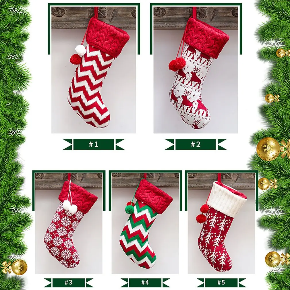 New Christmas Decorations Knitted Christmas Stockings Wool Socks Red and White Elk Gift Bags Children's Gift Bags