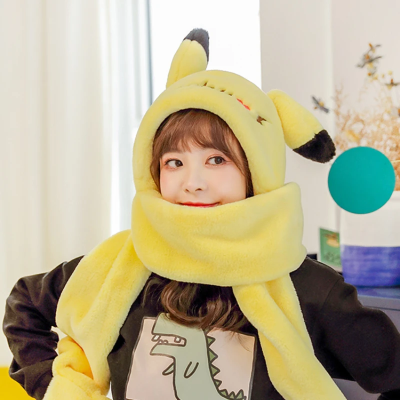 

Cartoon Hat Female Autumn and Winter Cute Winter Plush Scarf Gloves Hooded One Korean Version of Wild Warmth Trend Fashion