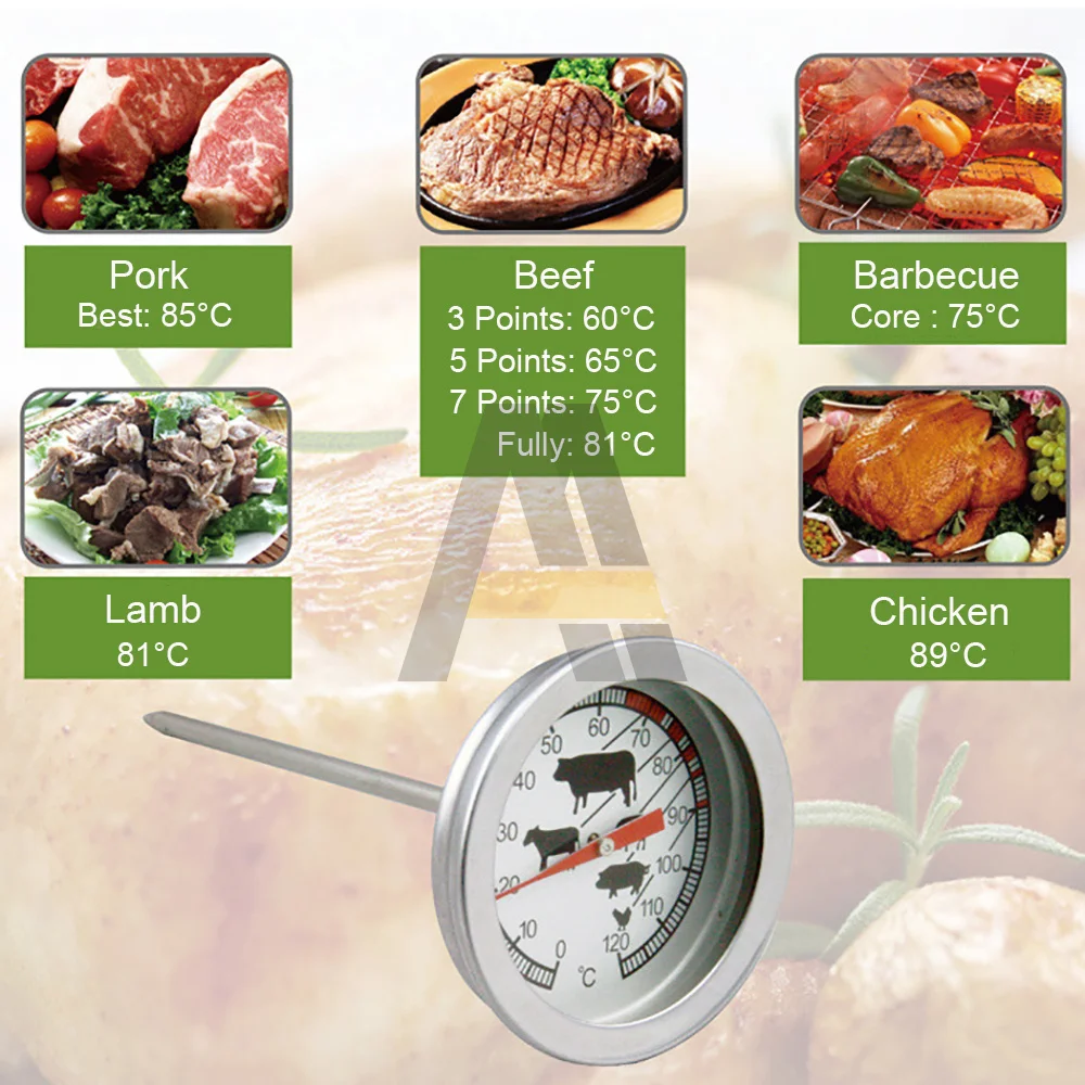 Termometro per barbecue sonda per termometro per carne misuratore di temperatura in acciaio inossidabile BBQ cottura di alimenti calibro di carne