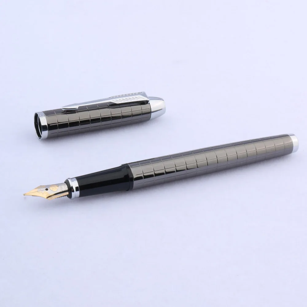 

High Quality Gun Gray Fountain Pen Classic Lattice Iridium Nib Stationery Office School Supplies Writing Golden Ink Pen