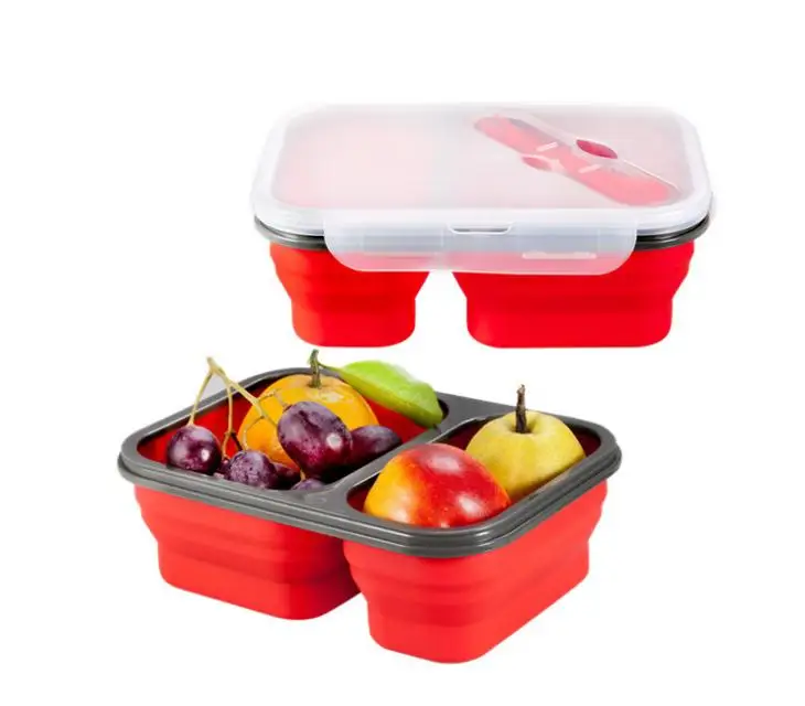 

2 Cells Silicone Collapsible Portable Lunch Box Microwave Oven Bowl Folding Food Storage Lunch Container Lunchbox SN2102