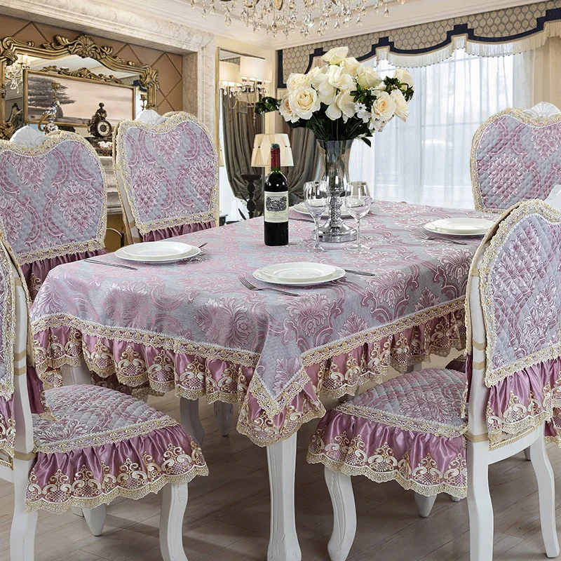 High-end Linen Lace Table Cloth Table Flag Chair Cover High quality Embroidery Jacquard Rectangle European Kitchen Table Cover A 3