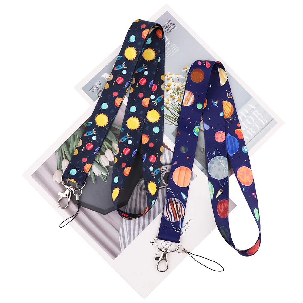LX411 Universe Planets Moon Stars Astronaut Lanyard Neck Strap Rope USB Mobile Cell Phone ID Card Badge Holder Keychain Keyring