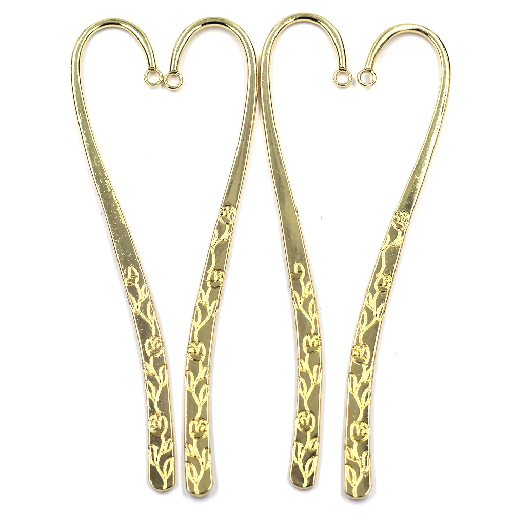 50Pcs Bookmarks Rose Flower Book Marks One Hole Gold Plated For Reading School Office Stationery Jewelry DIY Finding 12cm