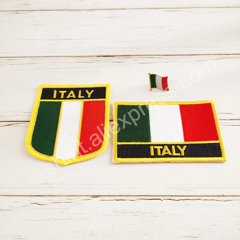 Italy National Flag Embroidery Patches Badge Shield And Square Shape Pin One Set On The Cloth Armband Backpack Decoration Gifts