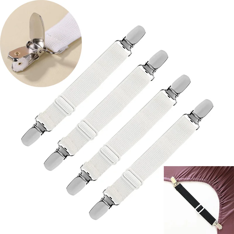 2Pcs Bed Sheet Grippers Adjustable Bed Fasteners Sheet Suspenders Elastic Cross Clips Sheet Strap Sofa Clamp Tablecloth Clips