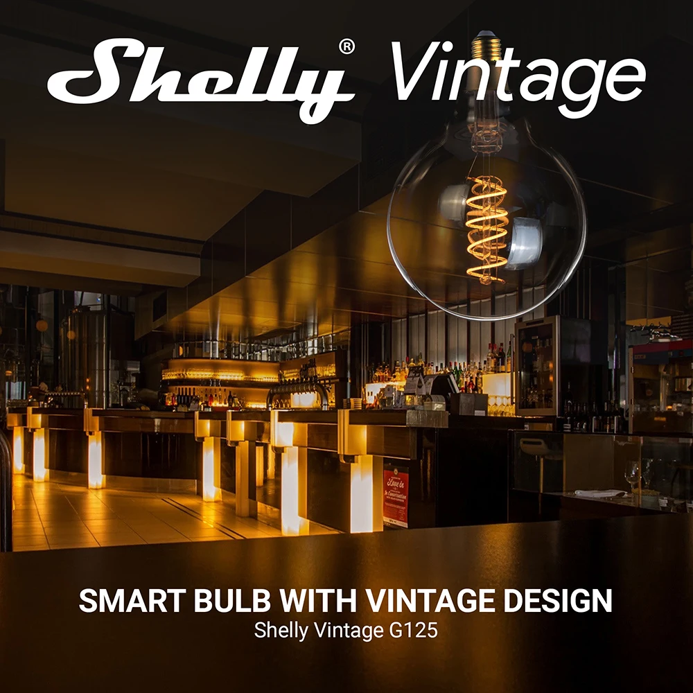 Shelly Vintage G125 2700K Smart Bulb Control RGB Smart Light Bulb Dimmable E27 WiFi LED Magic Lamp AC 220~240V Work with