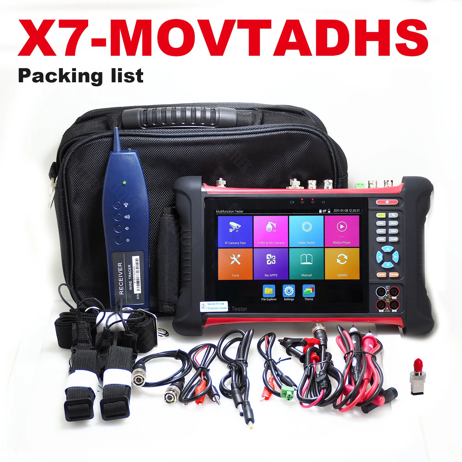 

X7MOVTAHDS 7 inch touch screen AHD TVI CVI CVBS All-in-one multi-functional IPC Tester Cable tracer TDR cable test Audio Tester