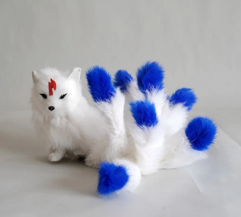 White Nine-Tails Fox Model Realistic Life-Like Blue Tail Fox  hard model Gift 30x9x14cm Plastic And Furs