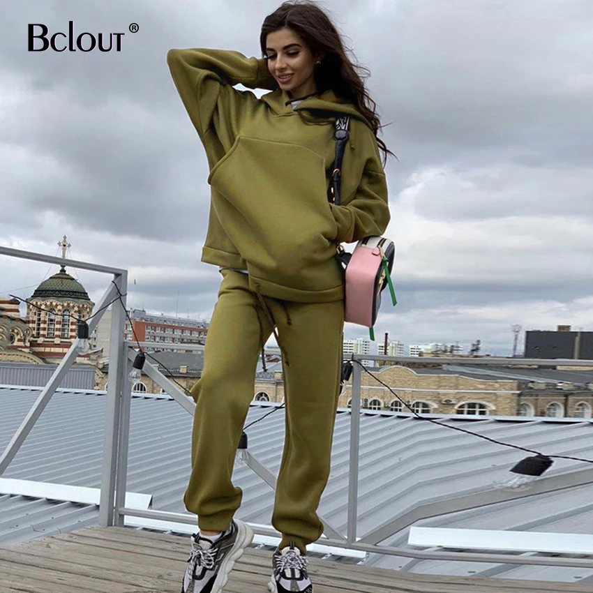 

Bclout 2021 Fashion Women Set Autumn Winter Long Sleeve Hoodie And Panta Joggers Casual Two Piece Sets Sport Outfit Female