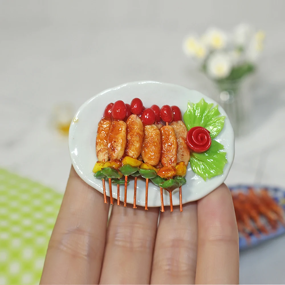 1/12 Dollhouse Miniature Accessories Mini Big Oval Barbecue Food Plate Simulation Food Tray Model for Doll House Home Decoration