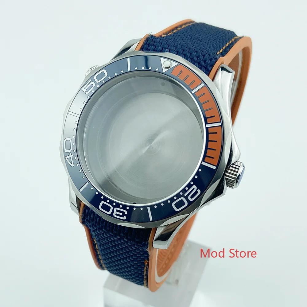 HOT 20ATM WR Blue 1/4 Orange Ceramic Bezel Diver Watch Case Strap Fit For Seagull2836 ETA2836 Movement Sea-Master Style