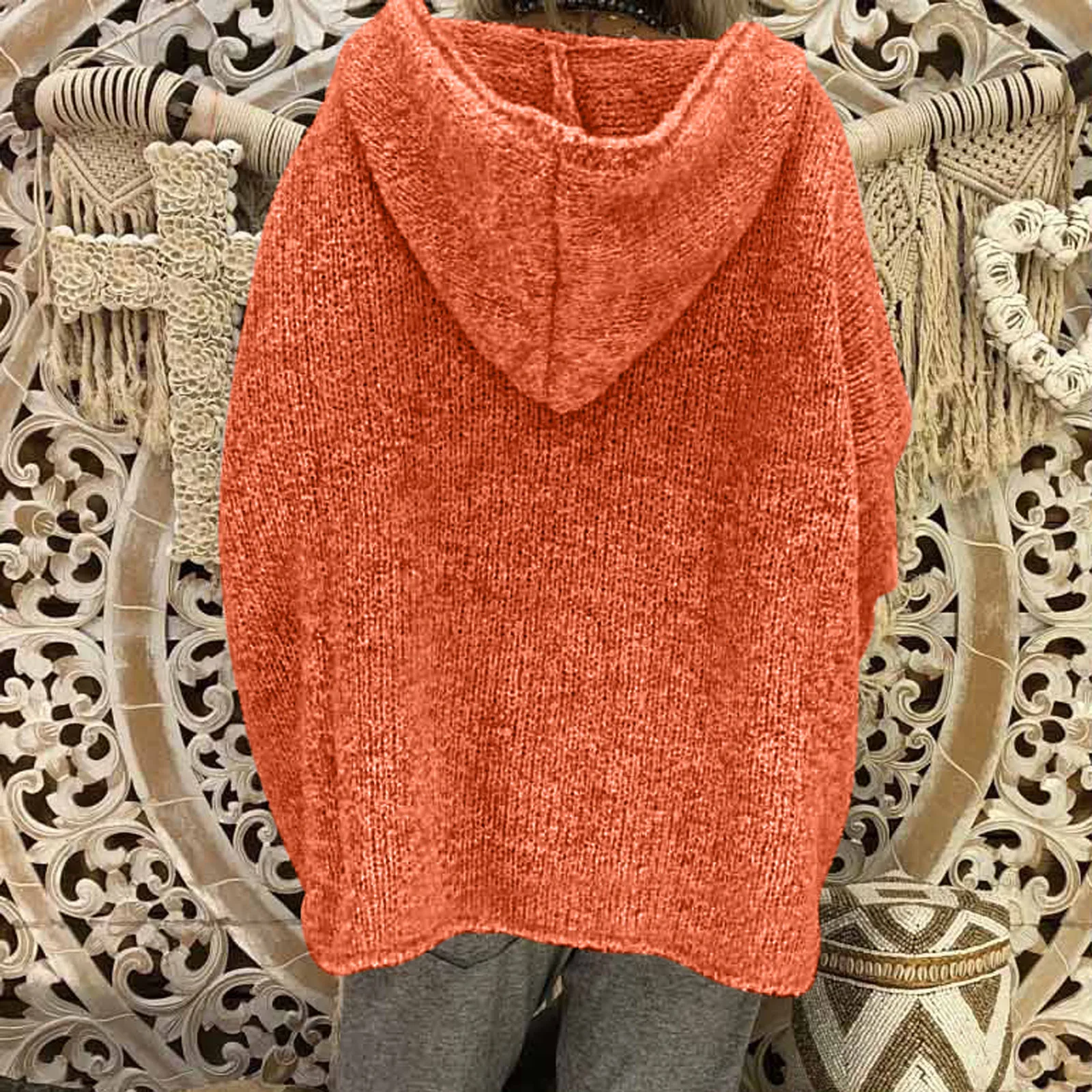 Suéter con capucha de punto para mujer, sudadera informal de invierno, Tops, ropa de calle para mujer, Blusas de manga larga