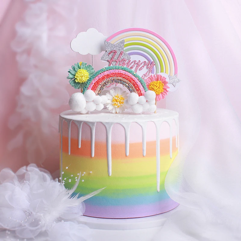 Buon compleanno bambini adulto Cake Topper stelle luna arcobaleno palloncino cuore ragazzi ragazze Cupcake Topper cottura Decor bandiera del partito