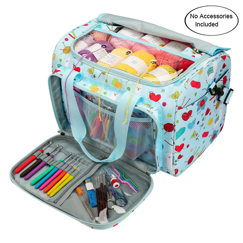 Classic Texture Embroidery Storage Bag Practical Multi-functional Durable Crochet Hooks Thread Yarn Organizer Holder