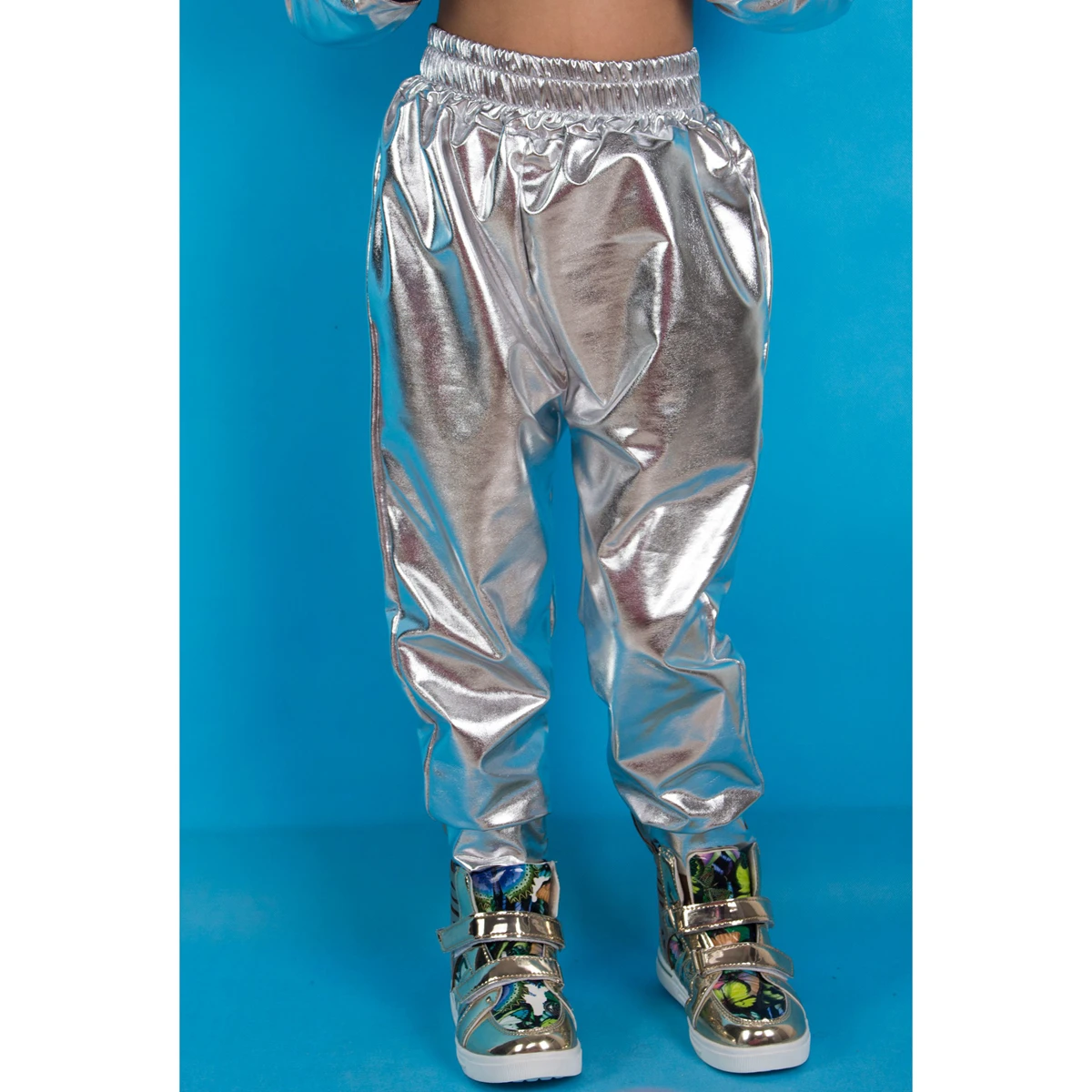 

New Fashion Unisex Kids Harem Hip Hop Dance Pants Sweatpants Stage Performance Costumes Baby sports trousers Silver Harem Pants