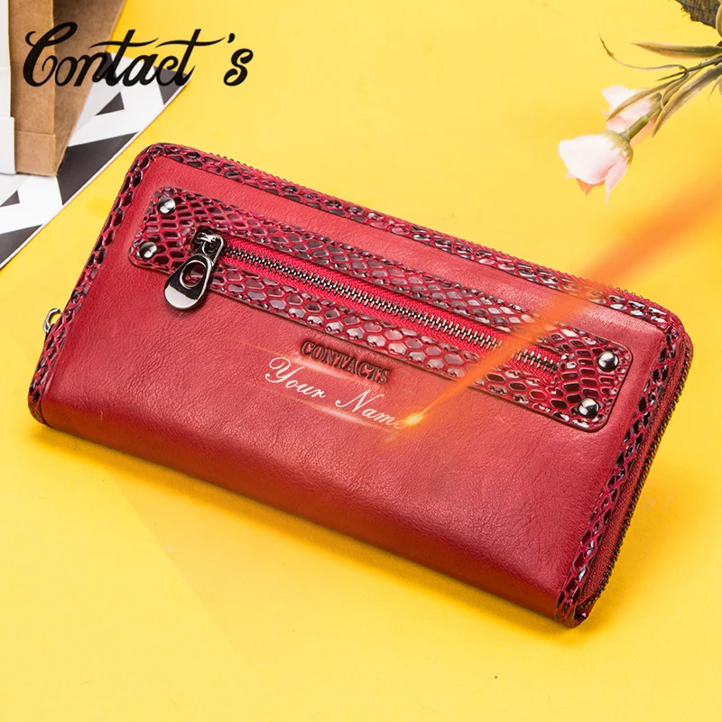 

Contact's Rfid Women Wallet Genuine Leather Clutch Wallets for Ladies Card Holder Coin Purse Zipper Pocket High Quality Carteras