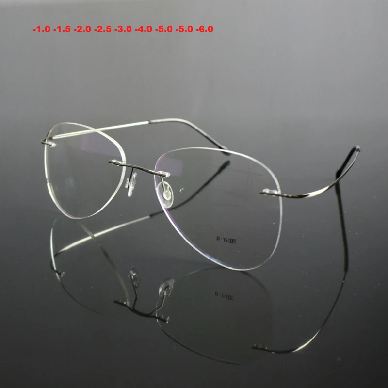 Urltralight Rimless Soft Titanium Myopia  Glasses  Women Men Pilot Nearsighed Eyeglasses Clear lenses Eyewear 4Color D5