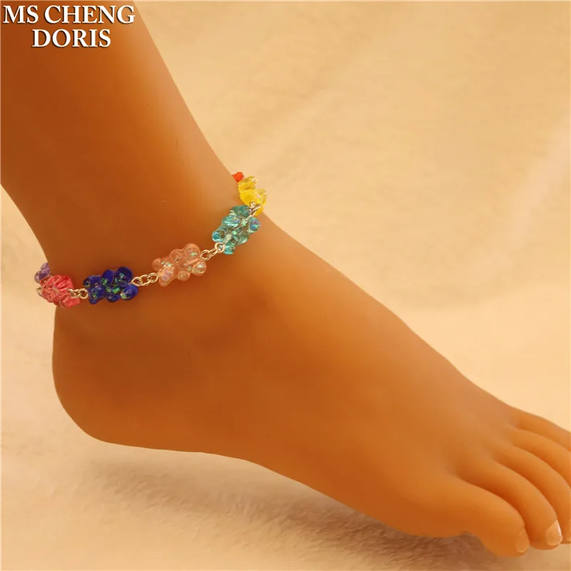 Cute Resin Gummy Bear Chain Anklet Candy Color Chain Foot Chain Jewelry for Women&Girl Daily Jewelry Party Gifts