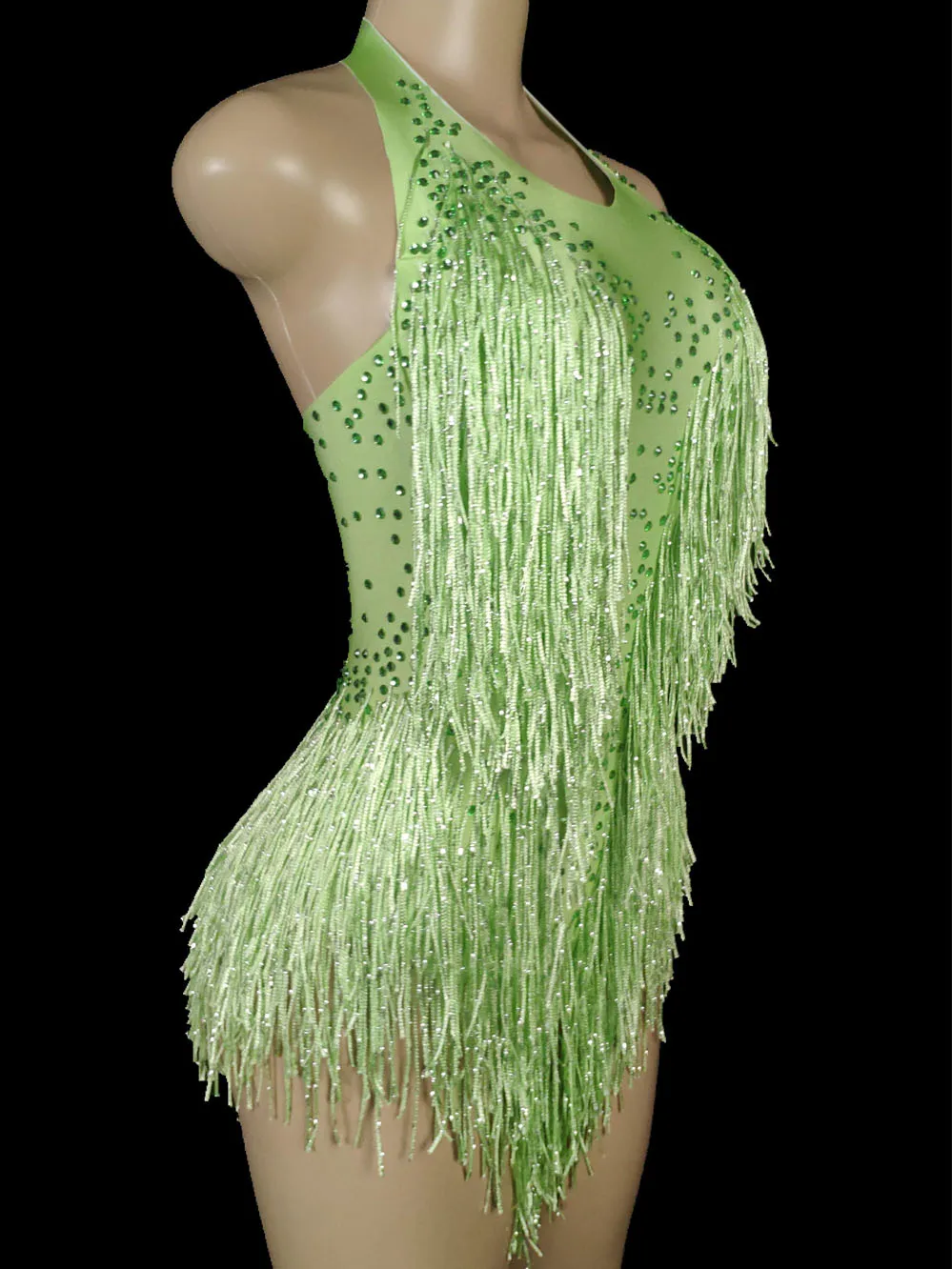 Sparkly Crystals Fringe Green Bodysuit Women Bling Rhinestones DJ Jazz Dance Costume Stage Performance Nightclub Show Outfit