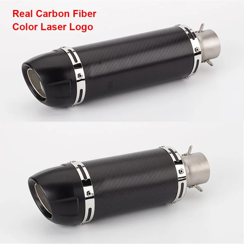 E-Mark Universal Motorcycle Real Carbon Fiber Slip On Exhaust Pipe Muffler Escape for LeoVince Most Motorcycle Color Laser Logo