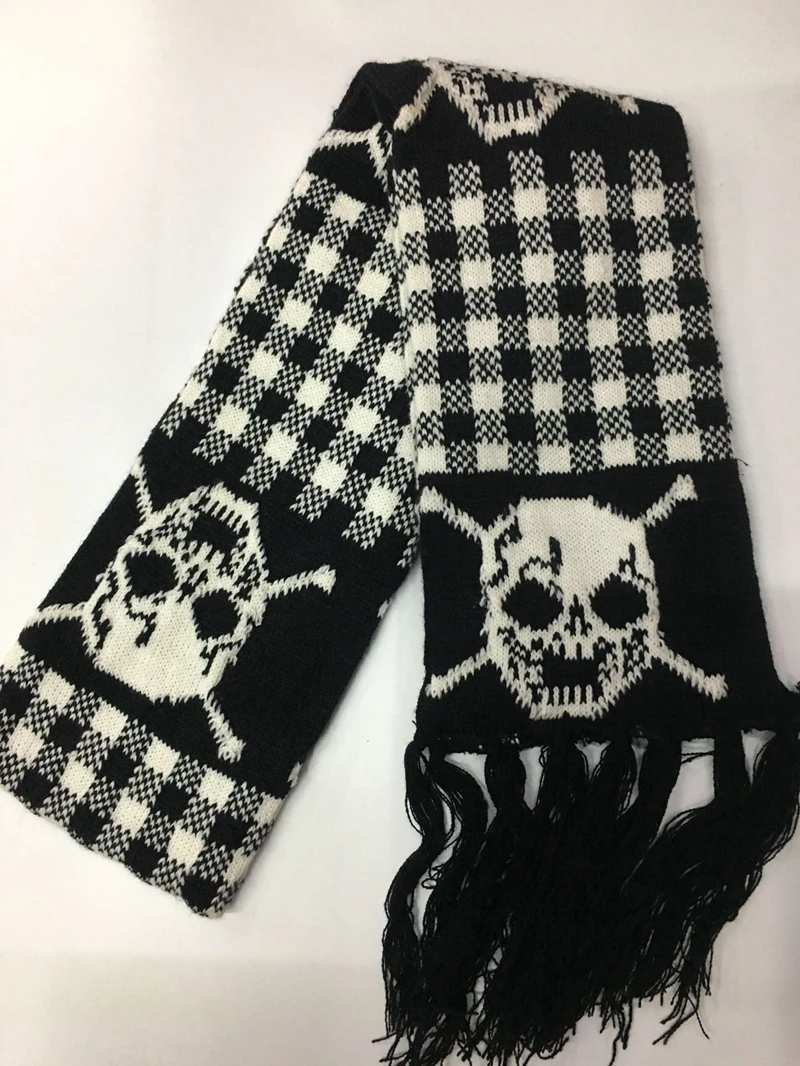 Dragon Skull Scarf Unisex Women Man Winter Knitted Pashmina Shawl Black Acrylic Echarpe Luxury Female Skeleton Wrap with Fringes