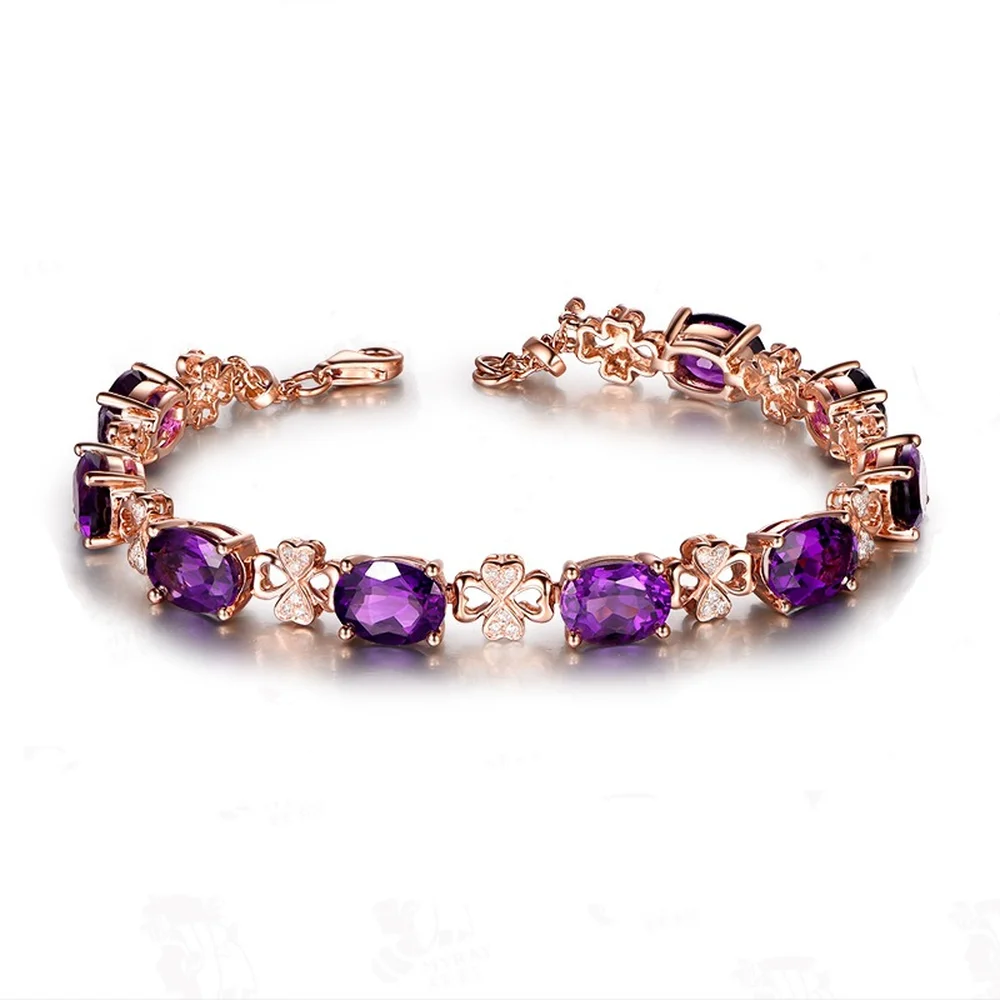 Natural Amethyst Gemstone Bracelet 18K Rose Gold Jewelry Pulseras De Feminina Bizuteria Bracelet for Women Bracelet Box Girls