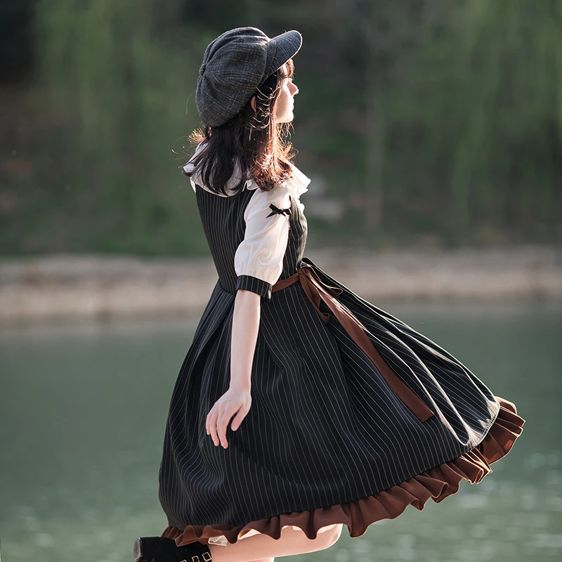 Anh Học Đại Học Phong Cách Ngọt Lolita Đầm Dây Retro Ren Nơ Victoria Đầm Xinh Xắn Kawaii Cô Gái Gothic Lolita Cos Loli