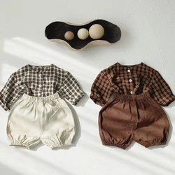 MILANCEL Baby Set Plaid Shirts And Solid Shorts 2 Pcs Suit Infant Clothes