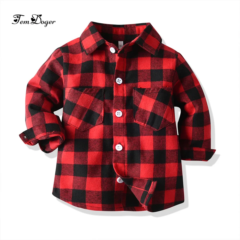 Tem doger baby boy girl shirt 2018 spring infant boys shirts toddler girls high quality plaid shirts newborn tops bebes blouse