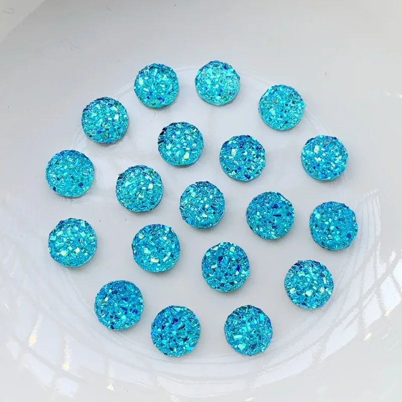 8mm 100pcs Glitter Round Rhinestone Applique Flatback Crystal Stones Resin Gems Non Hotfix Strass for Decoration -R09