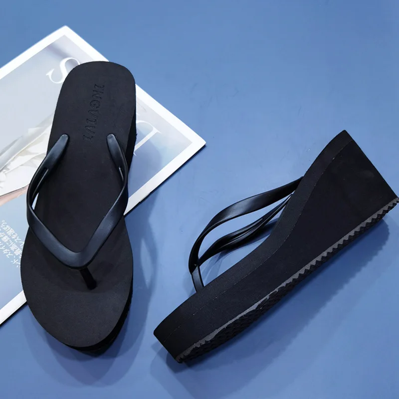 Low High-Heeled Shoes Lady Slippers Women Summer Shale Female Beach Med Luxury Slides Black Sandals Rubber Flip Flops On A Wedge