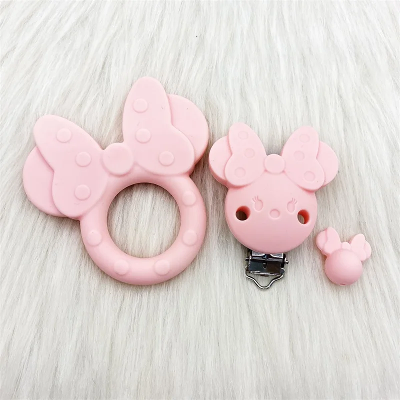 3Pcs/lot Mouse Silicone Beads and Pacifier Clips Baby bead Silicone  Teether Baby Oral Care DIY Teething Toy